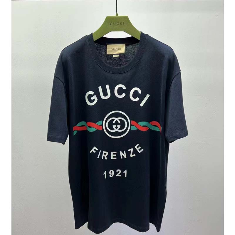 Gucci GG Men Cotton Jersey ‘Gucci Firenze 1921’ T-Shirt Crewneck Oversize Fit