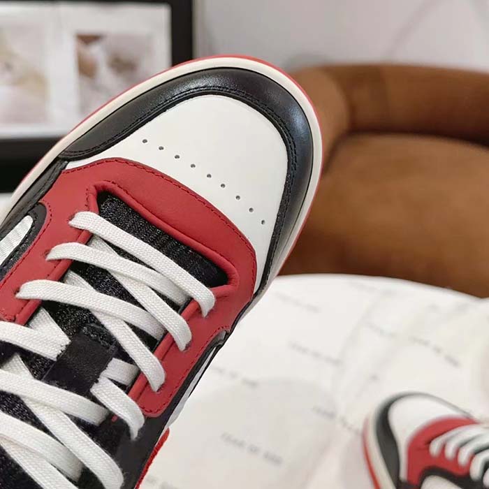 Gucci GG Unisex MAC80 Sneaker Black Red Leather White Fabric Interlocking G Embroidery Round Toe Rubber