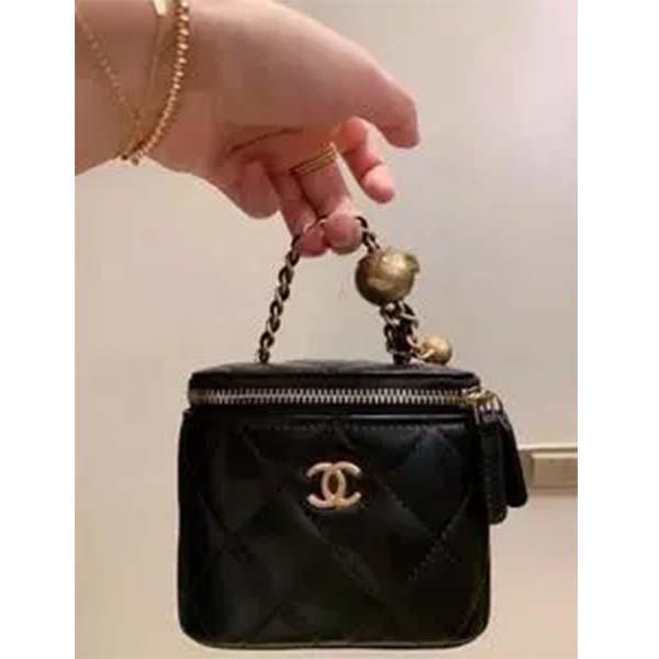 Chanel Women CC Mini Box Bag Black Calfskin Leather Gold-Tone Metal