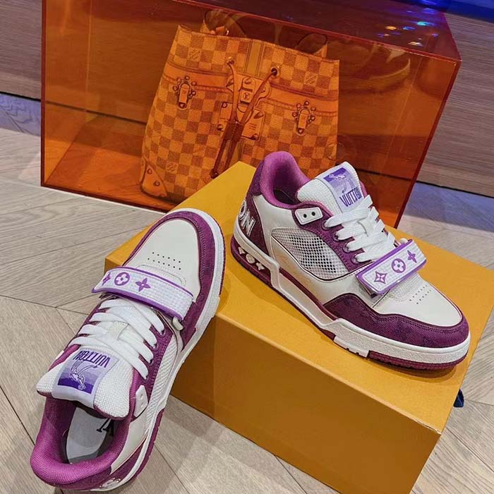 Louis Vuitton LV Unisex LV Trainer Sneaker Purple Monogram Denim Rubber Outsole