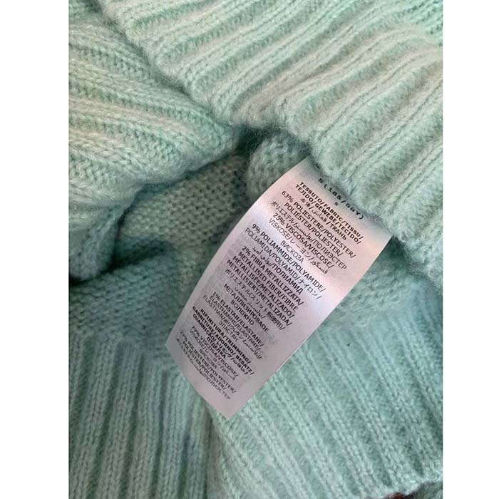 Gucci Women GG Wool Mohair Sweater Crystal G Blue V-Neck Dropped Shoulder Long Sleeves