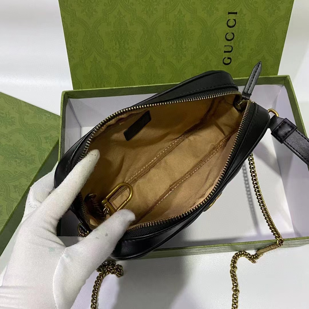 Gucci Women GG Double G Multi-Use Mini Bag Black Pink White Chevron Matelassé Leather