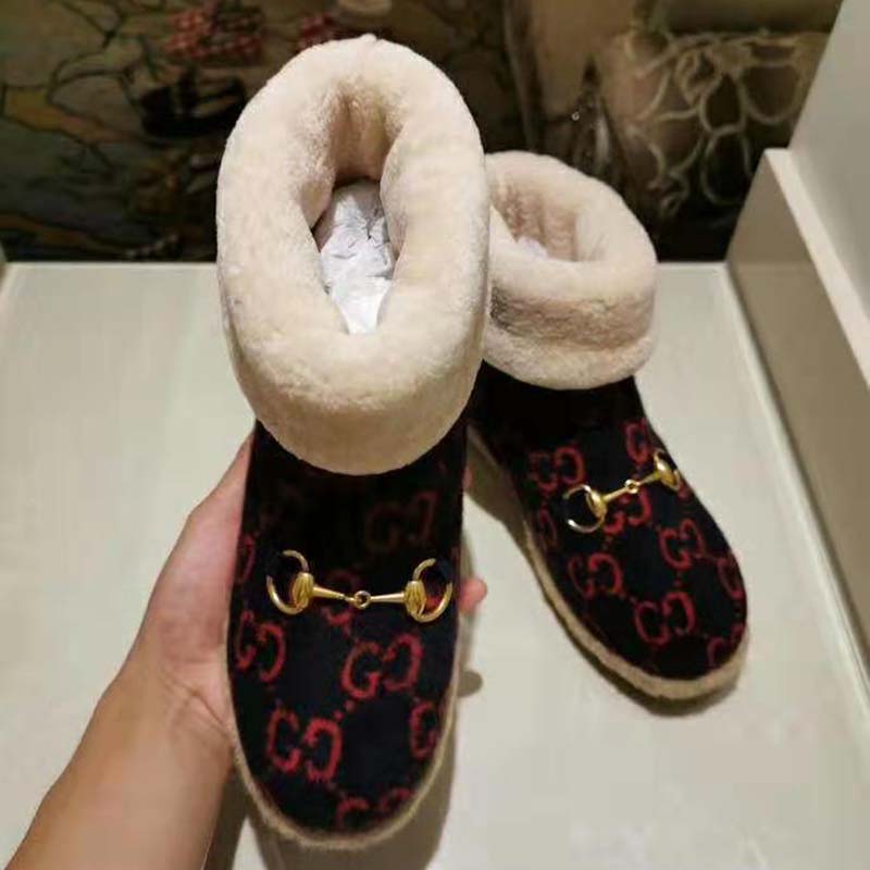 Gucci Unisex GG Wool Ankle Boot in Textured Fabrics-Navy