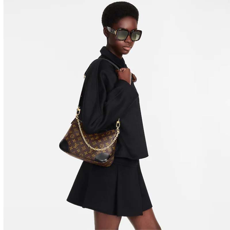 Louis Vuitton LV Women Boulogne Handbag Black Brown Monogram Coated Canvas