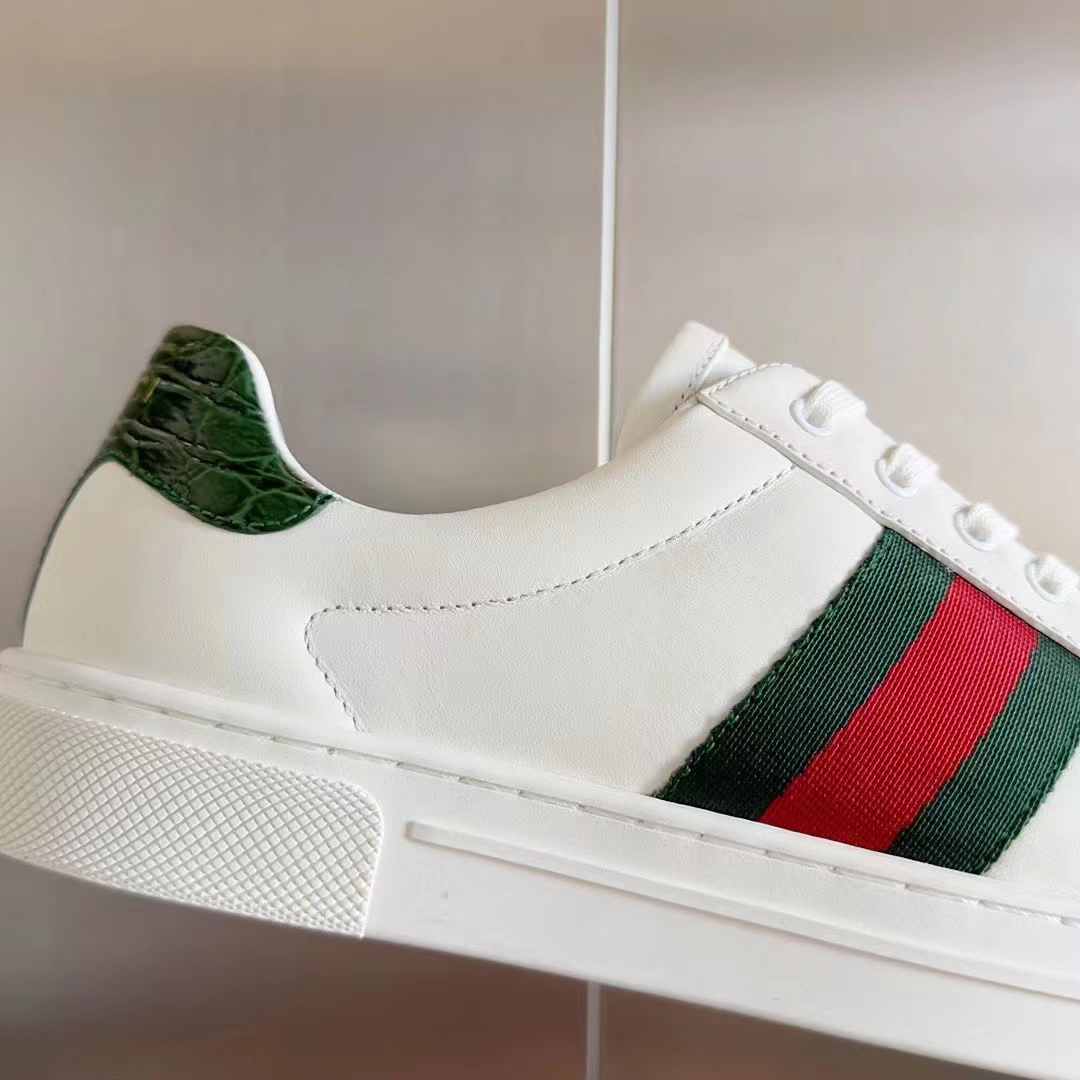 Gucci Unisex GG Ace Sneaker Web Blue White Leather Green Red Web Rubber Low Heel