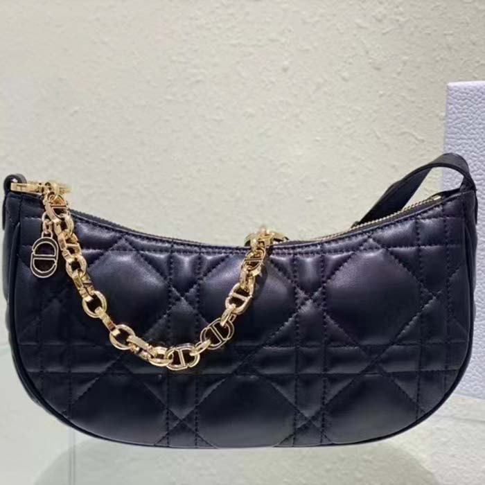 Dior Women CD Lounge Bag Black Supple Macrocannage Lambskin