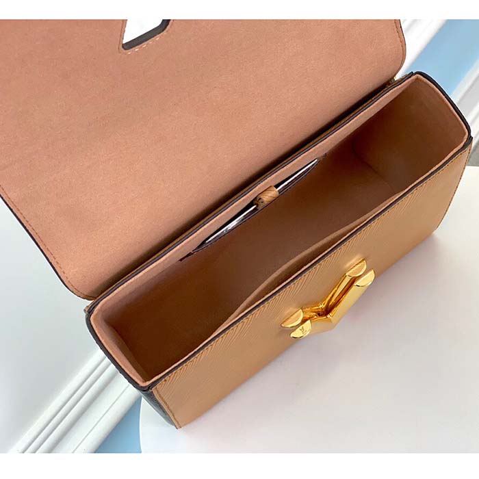 Louis Vuitton LV Women Twist MM Handbag Camel Light Brown Epi Leather