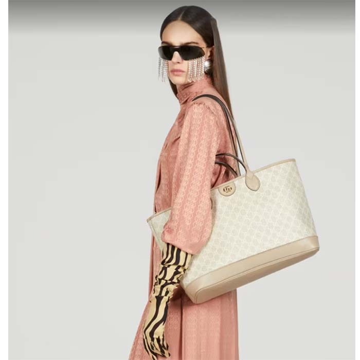 Gucci Unisex Ophidia Medium Tote Bag Beige White GG Supreme Canvas