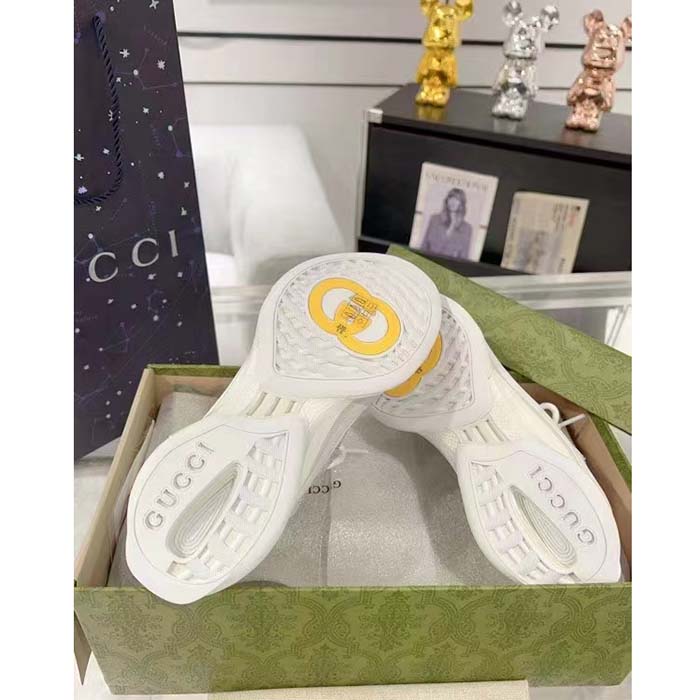 Gucci Unisex GG Gucci Run GG Crystal Mesh Sneaker White Suede Mid 6 CM Heel