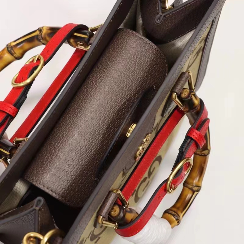 Gucci Unisex Diana Jumbo GG Small Tote Bag Double G Camel Brown Canvas