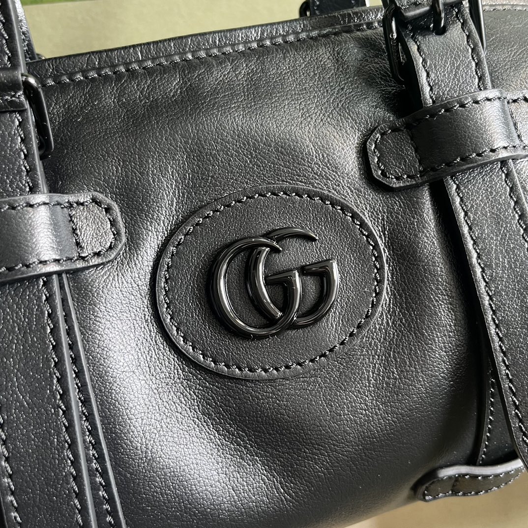 Gucci GG Unisex Small Duffle Bag Tonal Double G Black Leather