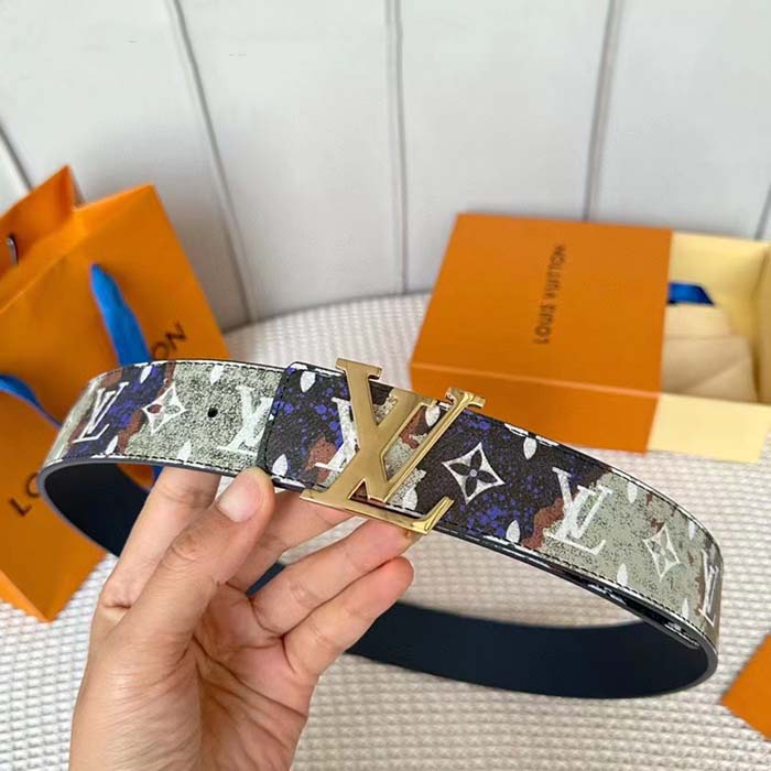 Louis Vuitton Unisex LV Initiales 40 MM Reversible Belt Multicoloured Brown Printed Coated Monogram Canvas
