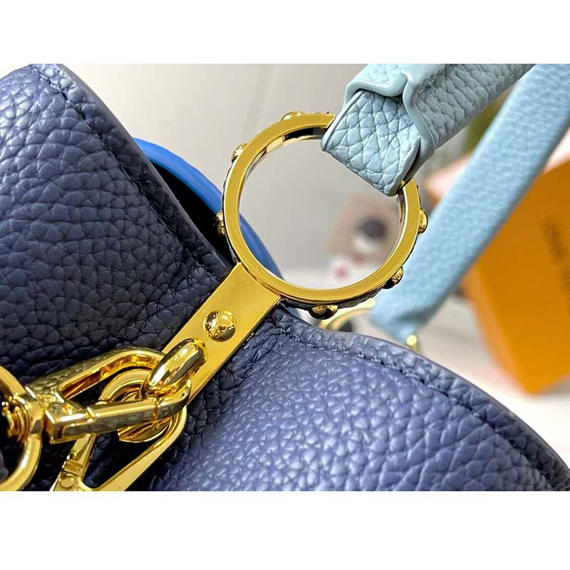 Louis Vuitton LV Women Capucines MM Handbag Navy Blue Taurillon Leather