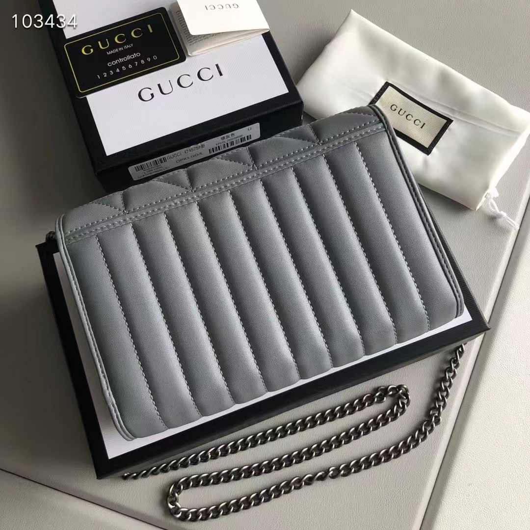 Gucci Women GG Marmont Matelassé Mini Bag Grey Leather Double G