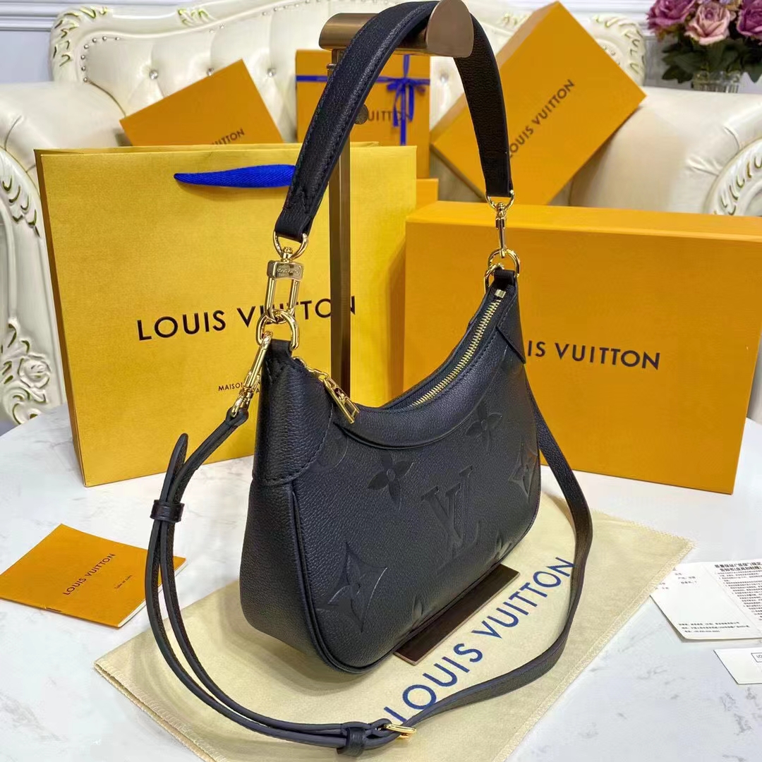 Louis Vuitton LV Women Bagatelle Black Handbag Monogram Empreinte Embossed Grained Cowhide