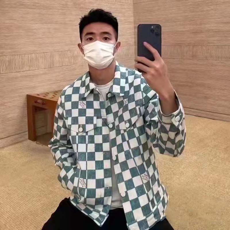 Louis Vuitton LV Men Damier Denim Trunker Jacket Ocean Cotton Regular Fit