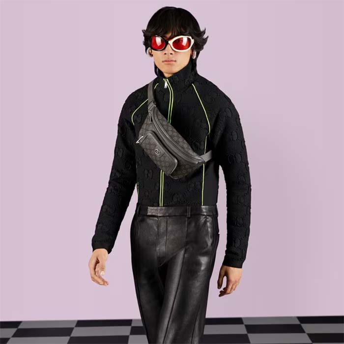 Gucci GG Unisex Ophidia Belt Bag Grey Black GG Supreme Canvas Double G