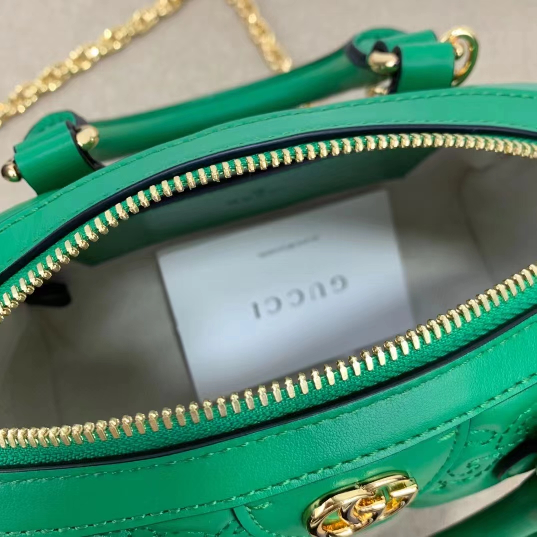 Gucci Women GG Matelassé Leather Top Handle Bag Bright Green Double G