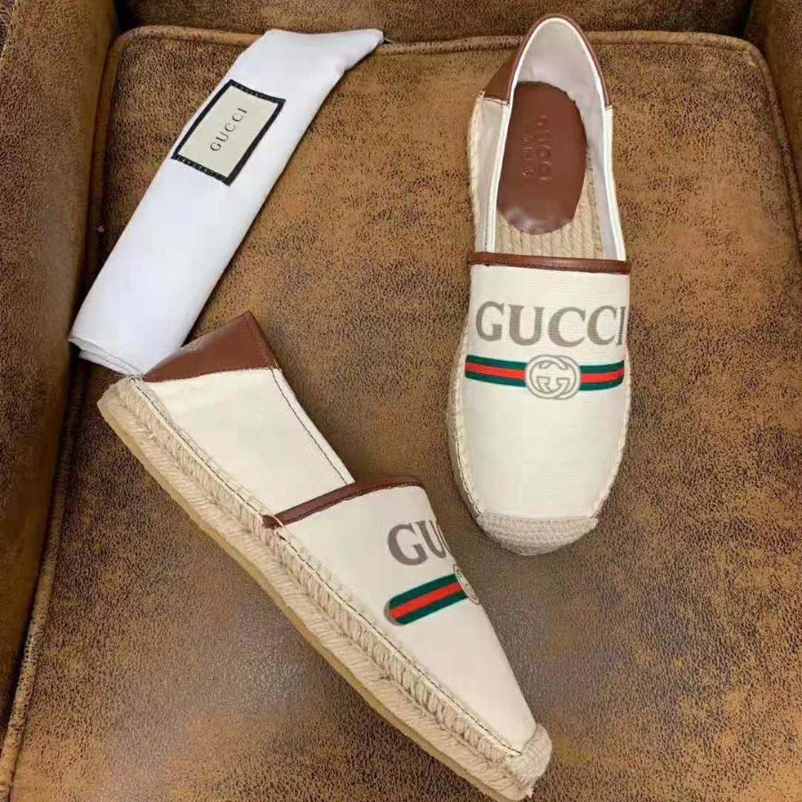 Gucci Men Gucci Logo Canvas Espadrille-Beige