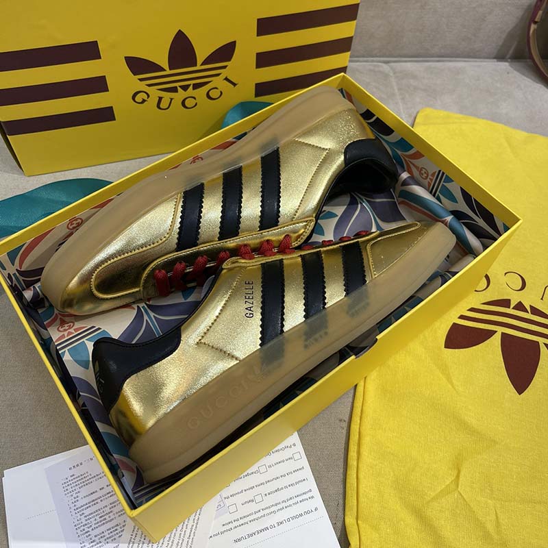 Gucci Unisex Adidas x Gucci Gazelle Sneaker Metallic Gold Leather Low 3.3 Cm Heel