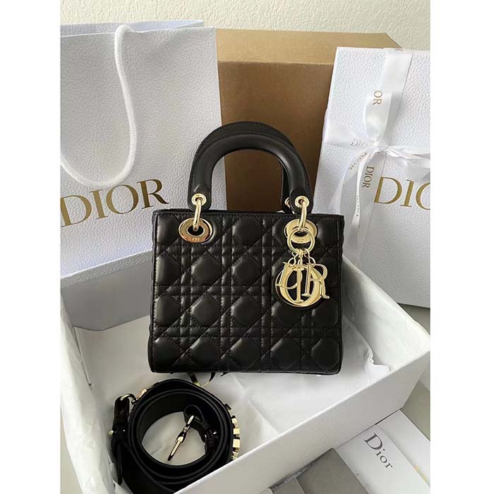 Dior Women CD Small Lady Dior Black My ABCDIOR Bag Cannage Lambskin