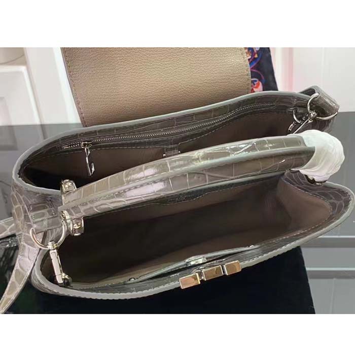 Louis Vuitton LV Women Capucines MM Handbag Grey Crocodilien Brillant Savoir Faire