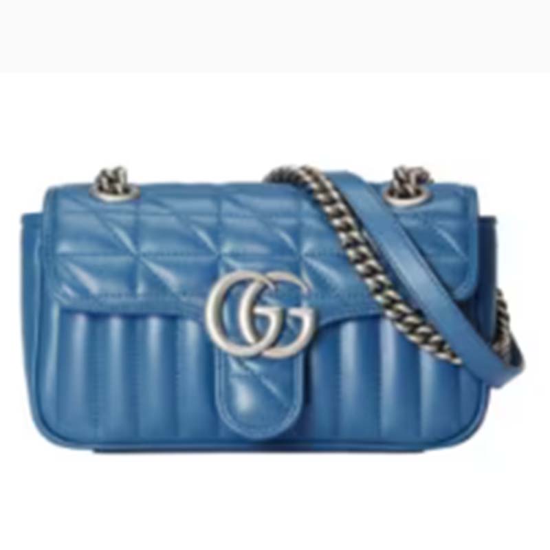 Gucci Women GG Marmont Matelassé Mini Bag Blue Matelassé Leather Double G