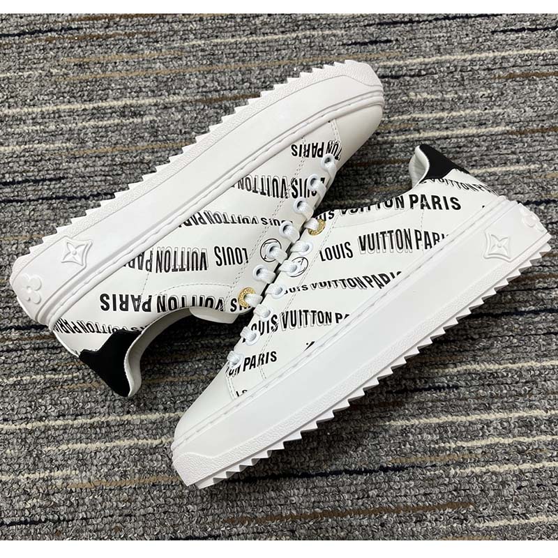 Louis Vuitton Unisex LV Time Out Sneaker Black Printed Calf Leather Monogram Flowers