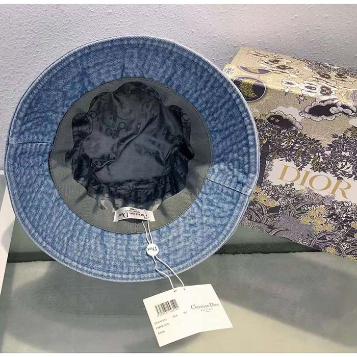Dior Unisex CD Dior Denim Bucket Hat Light Blue Cotton