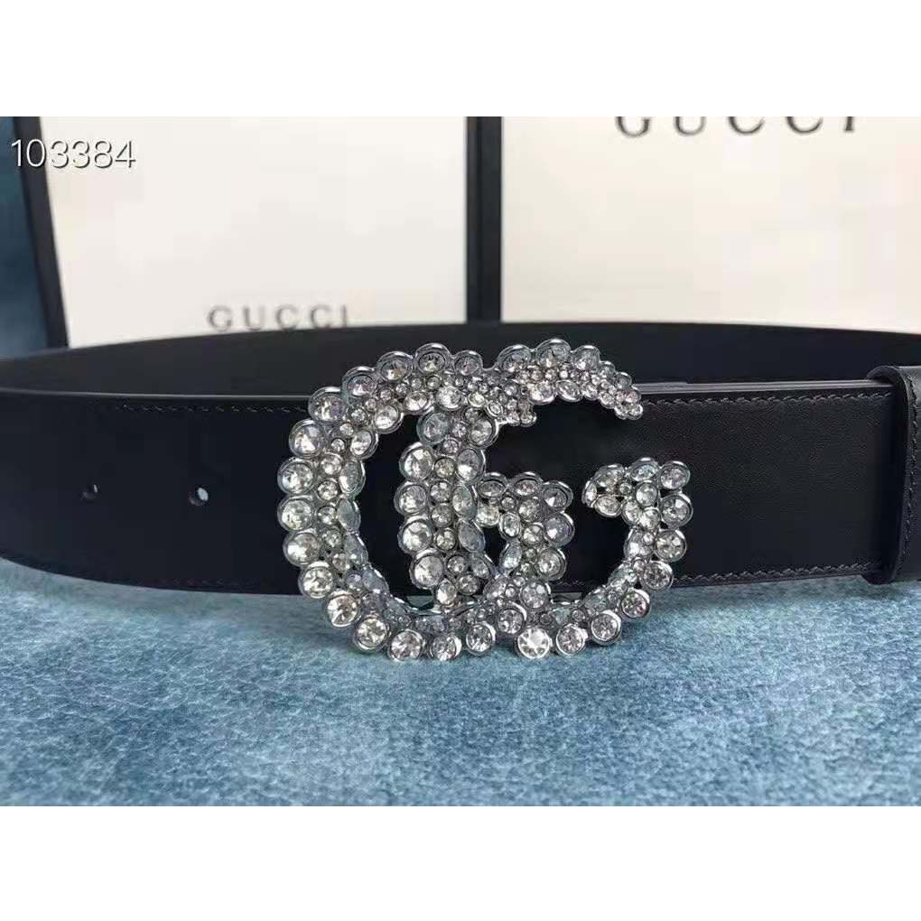 Gucci Unisex Leather Belt with Double G Buckle-Black