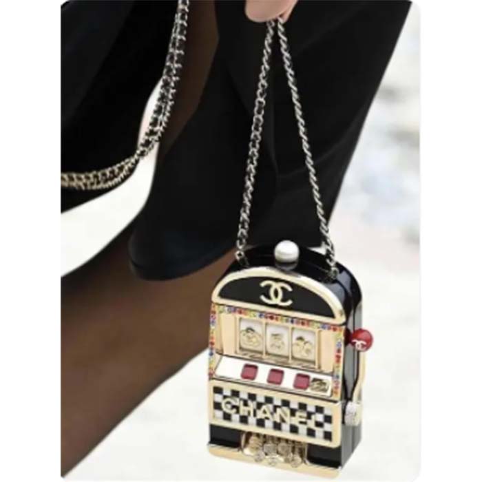 Chanel Women CC Slot Machine Minaudiere Resin Strass Imitation Pearl Gold-Tone Metal
