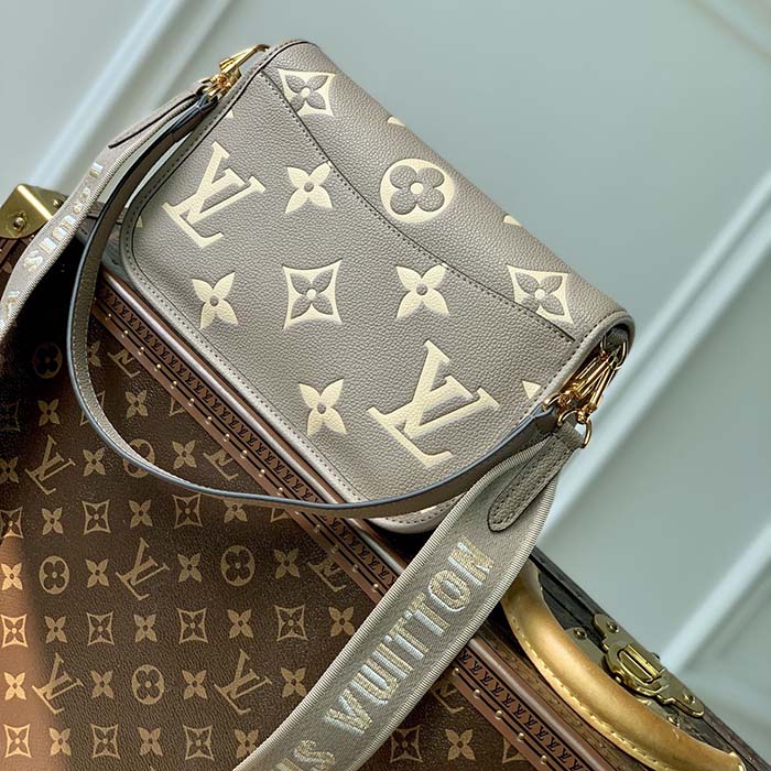 Louis Vuitton LV Women Diane Tourterelle Beige Cream Monogram Empreinte Embossed Cowhide Leather