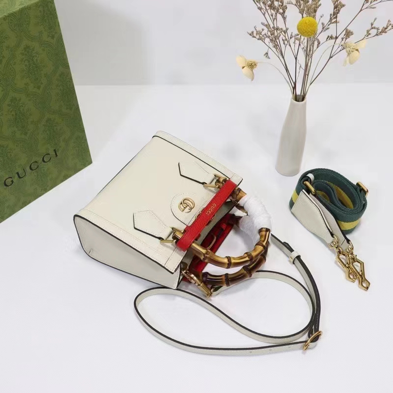 Gucci GG Women Diana Mini Tote Bag White Leather Double G