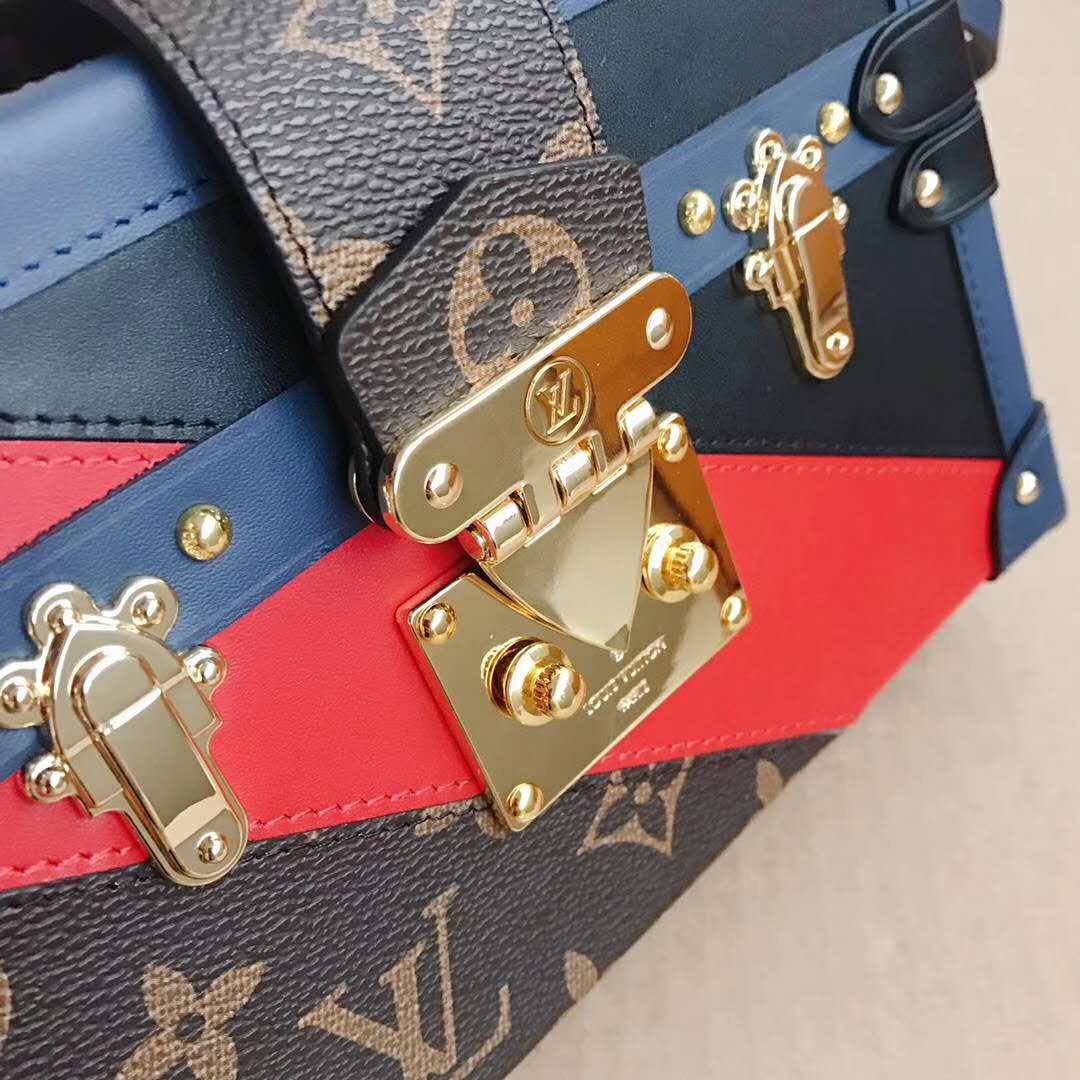 Louis Vuitton LV Women Petite Malle Handbag in Calf Leather and Monogram Coated Canvas
