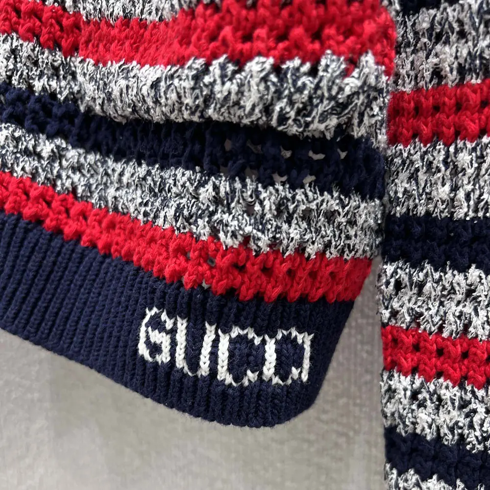 Gucci Women Striped Cotton Cardigan with Intarsia 835983