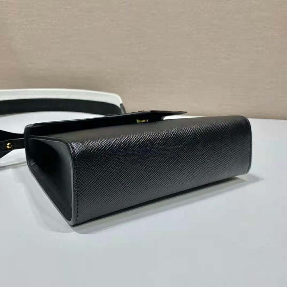 Prada Women Monochrome Saffiano and Leather Bag-Black