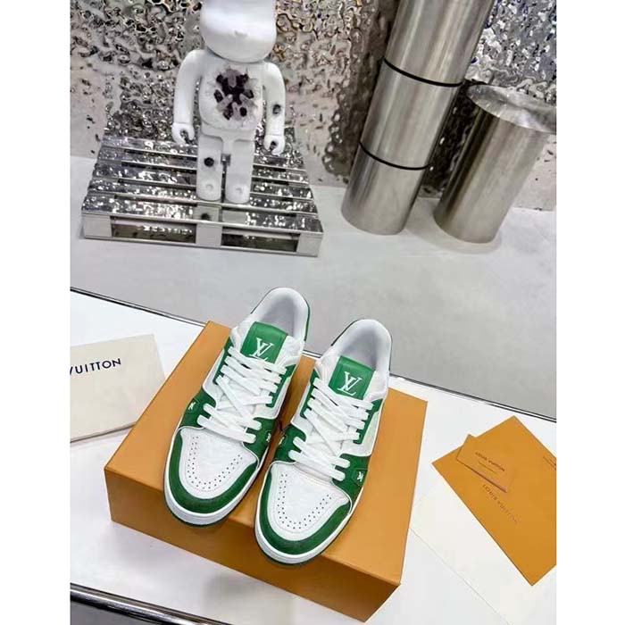 Louis Vuitton Unisex LV Trainer Sneaker Green Mini Monogram Embossed Calf Leather