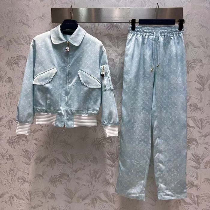 Louis Vuitton Men LV Monogram Cloud Bomber Jacket Silk Sky Blue 1AC0M5