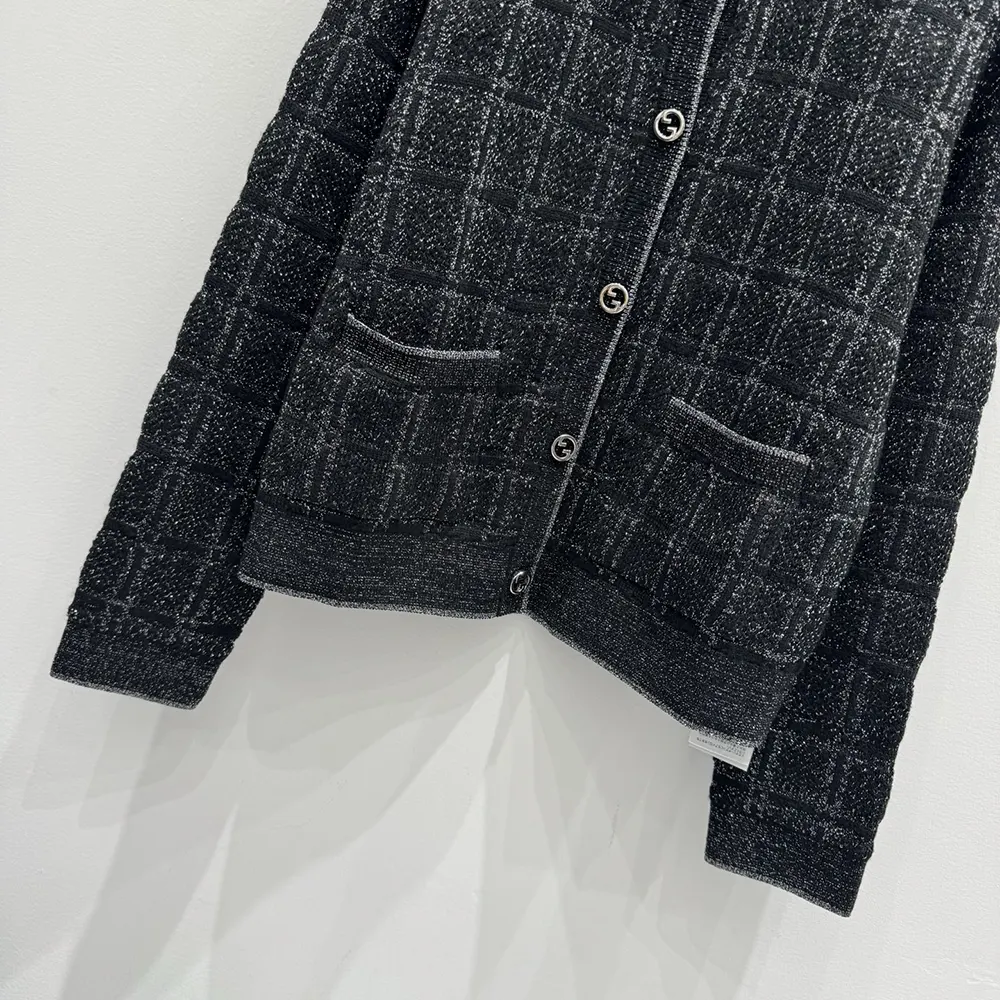 Gucci Women Wool and Lame Check Jacquard Cardigan 805754XKEDI1138
