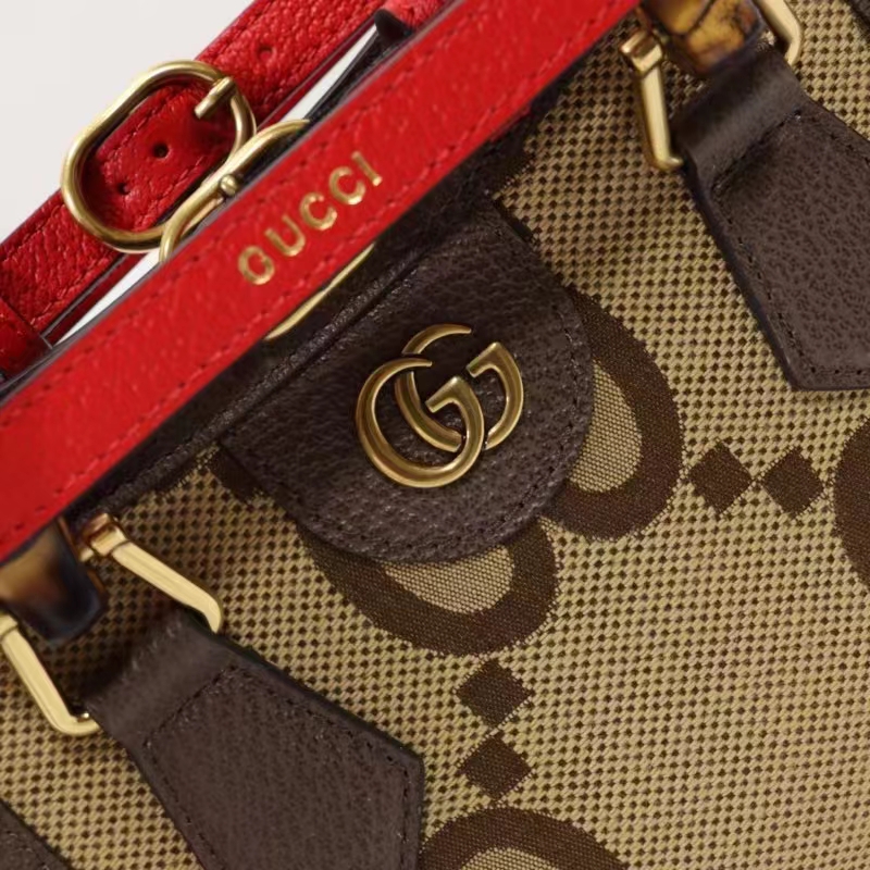 Gucci Unisex Diana Jumbo GG Mini Tote Bag Red Camel Ebony Canvas