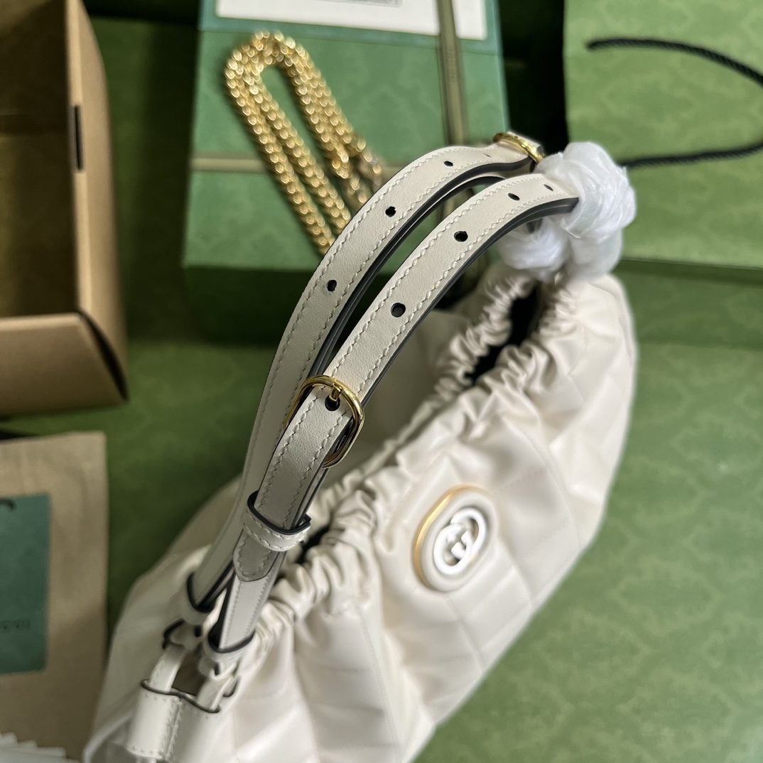 Gucci Unisex GG Deco Medium Tote Bag White Quilted Leather Interlocking G