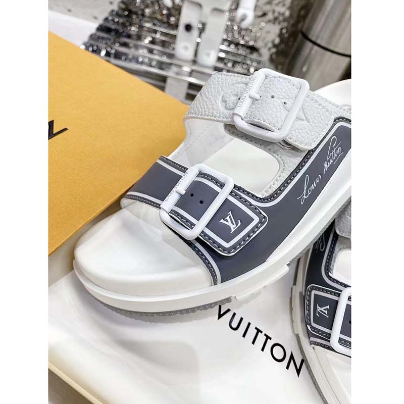 Louis Vuitton LV Unisex Trainer Mule Silver Mix Materials Anatomic Insole Initials