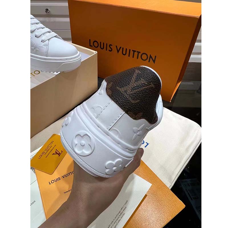 Louis Vuitton LV Unisex Time Out Sneaker White Monogram Debossed Calf Leather