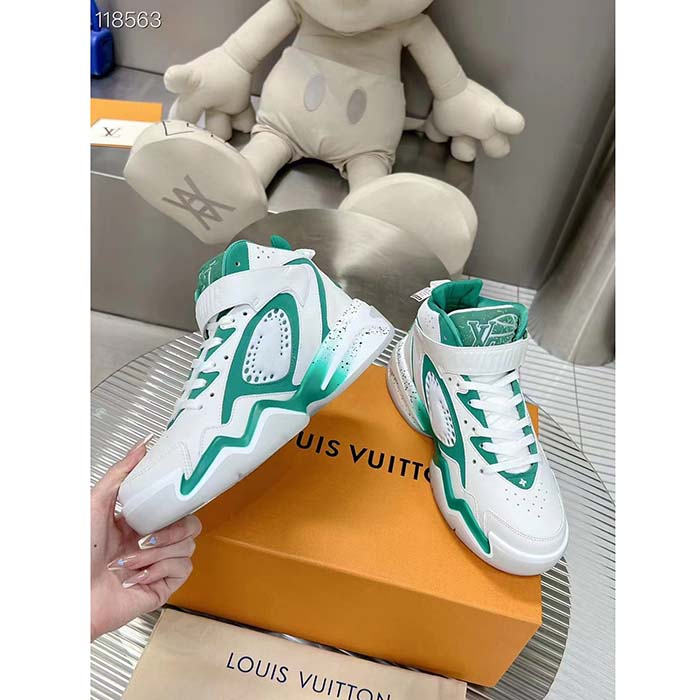 Louis Vuitton LV Unisex Trainer 2.0 Sneaker Boot Green Calf Leather Neoprene