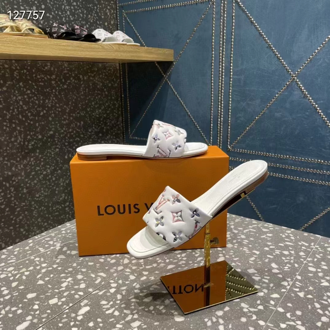 Louis Vuitton LV Women Revival Flat Mule White Monogram-Embossed Lambskin