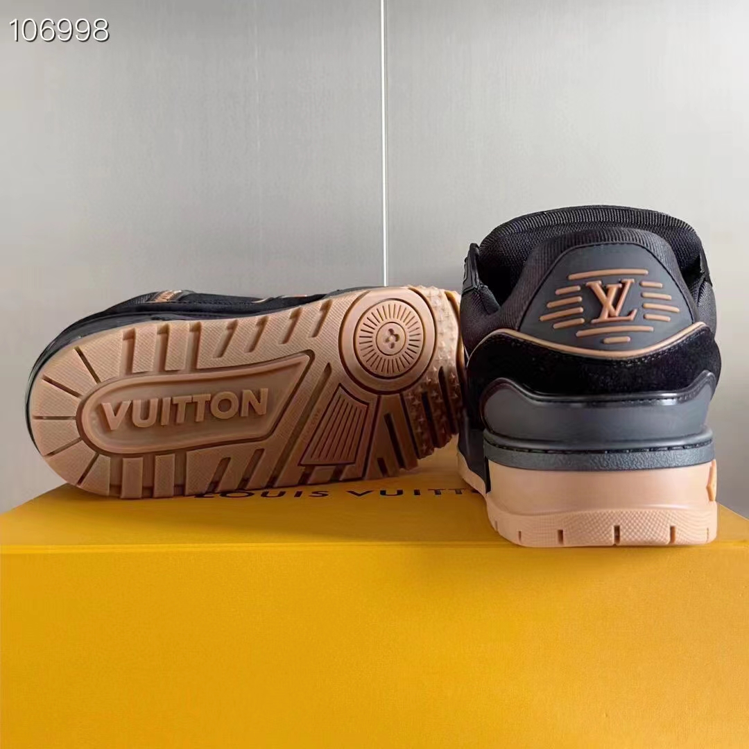 Louis Vuitton Unisex LV Trainer Maxi Black Suede Calf Leather Textile Laces Beads Rubber