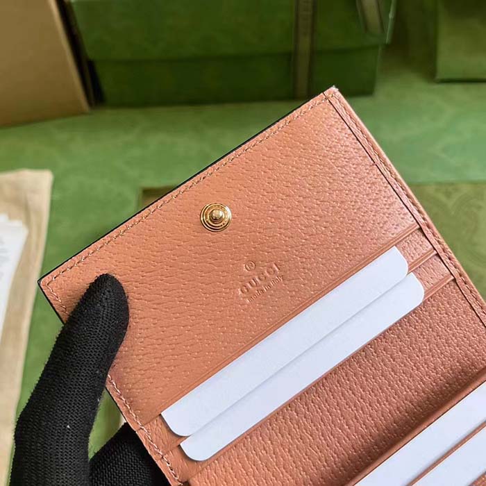 Gucci Unisex Ophidia GG Card Case Wallet Pink Canvas Leather Moiré Lining Double G