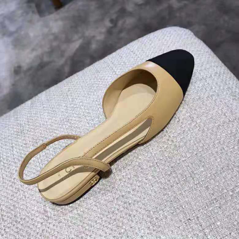 Chanel Women Slingbacks in Goatskin & Grosgrain-Sandy