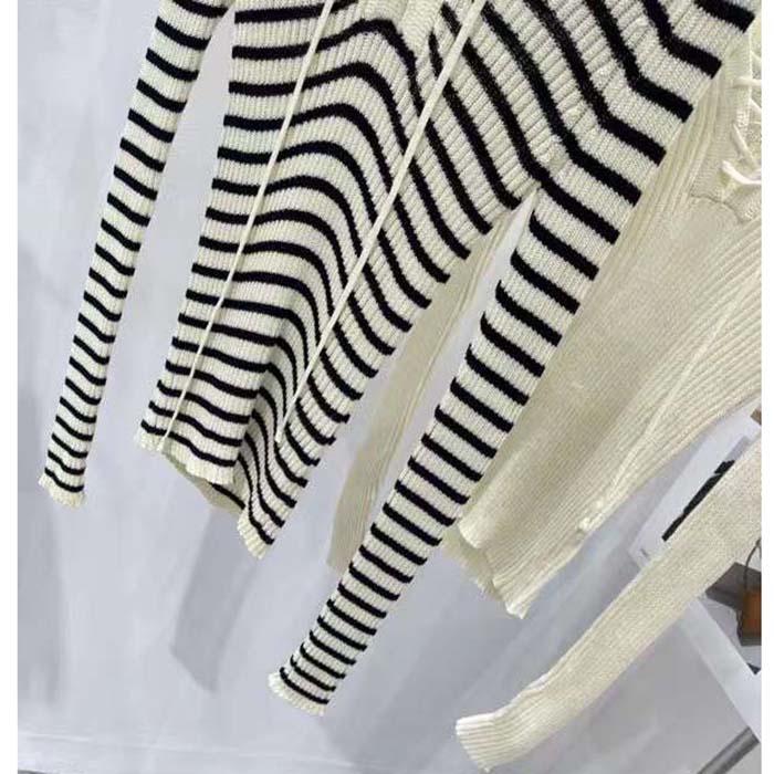 Dior CD Women Dioriviera Straight Dress White Navy Blue Cotton Ribbed Knit Marinière