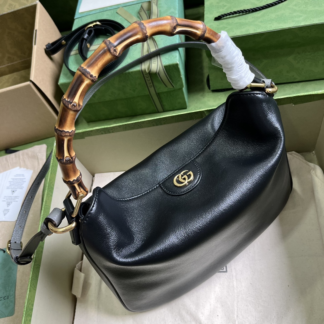 Gucci Women Diana Small Shoulder Bag Black Leather Double G